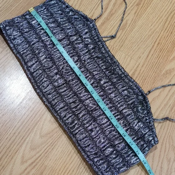 silver metallic strappy smocked top. 2XL - Picture 6 of 8